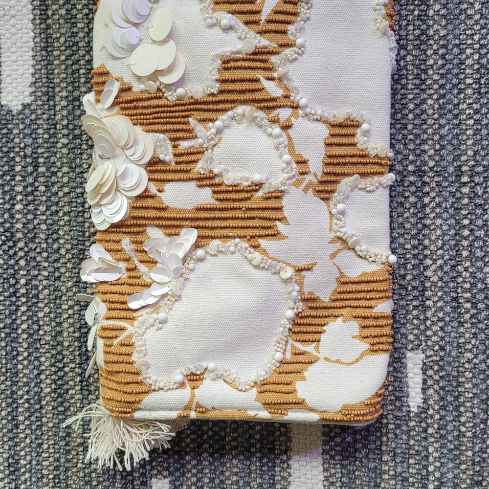 Anthropologie Cream and Light Lavender Linen Tote - Picture 3 of 5